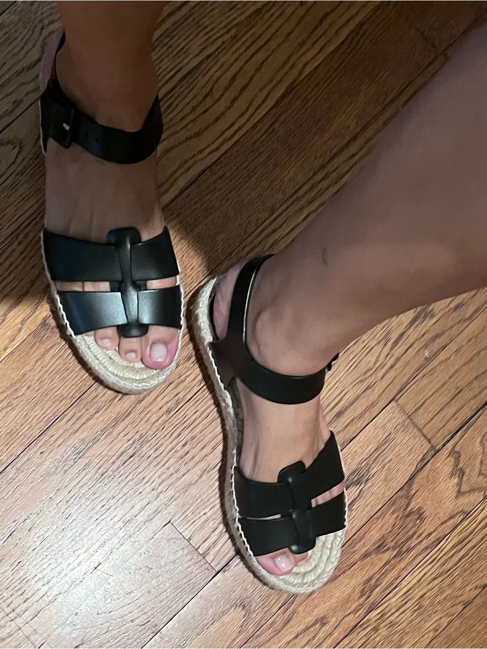 Paloma Barceló Black Leather Espadrille Platform Sandals